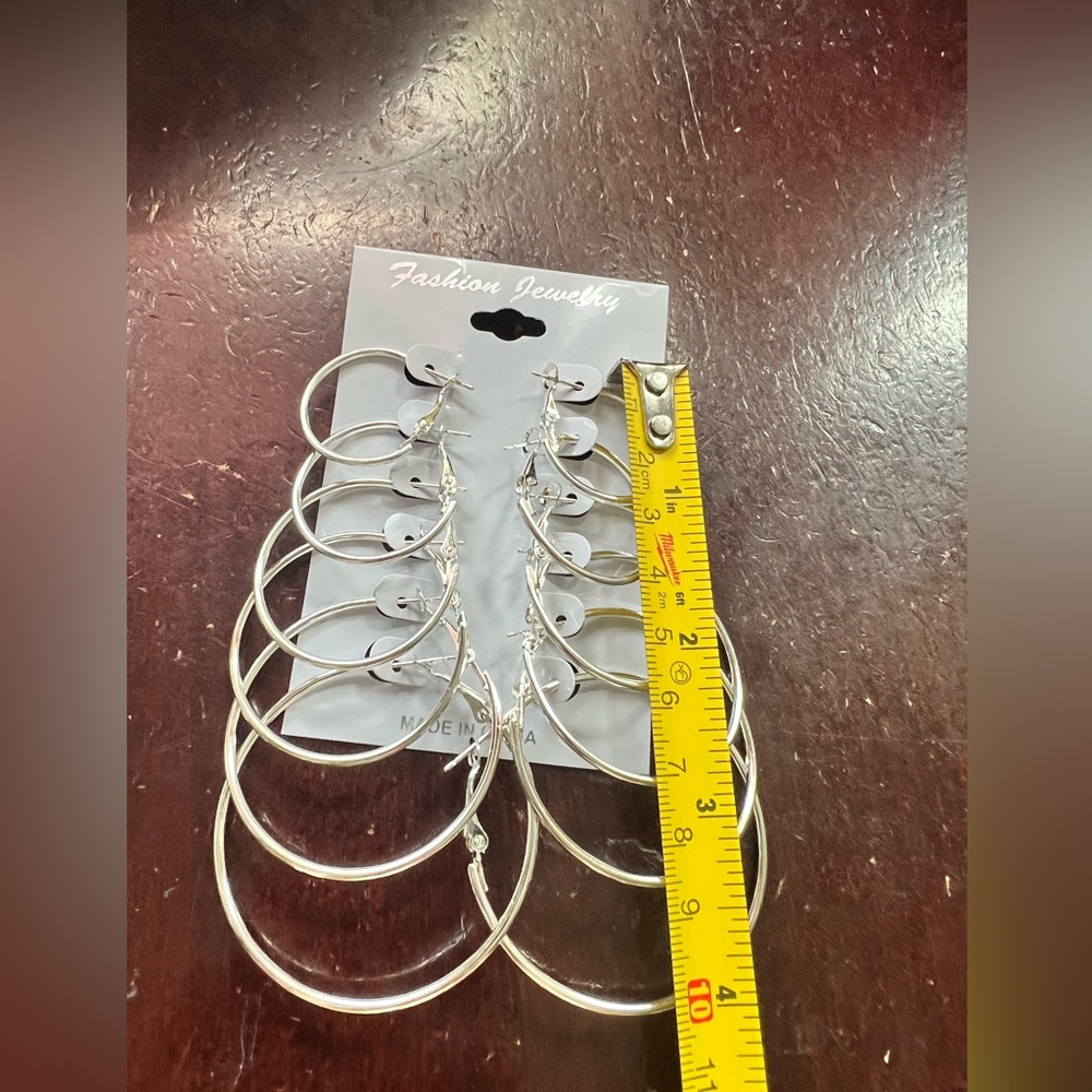 Silver Hoop Earrings Set - Picture 3 of 5